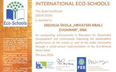 Srednjoj školi Hrvatski kralj Zvonimir Zlatni status Međunarodne Ekoškole